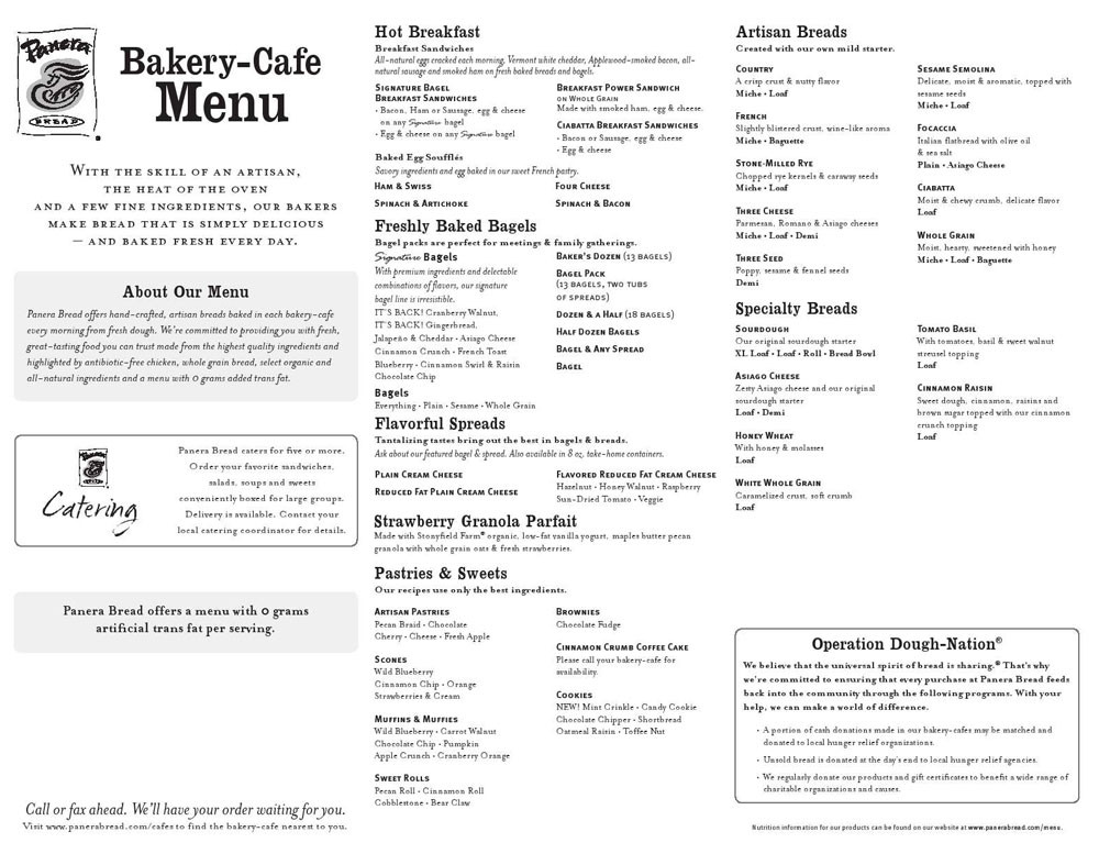 Panera Bread Menu Breakfast
 Panera Catering Menu With Prices