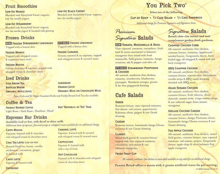 Panera Bread Menu Breakfast
 8 Best of Panera Printable Menu Panera Bread Menu