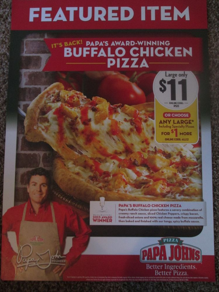 Papa John'S Pizza Buffalo Chicken Pizza
 Papa John s Pizza Magnetic Advertising Sign Award Winning