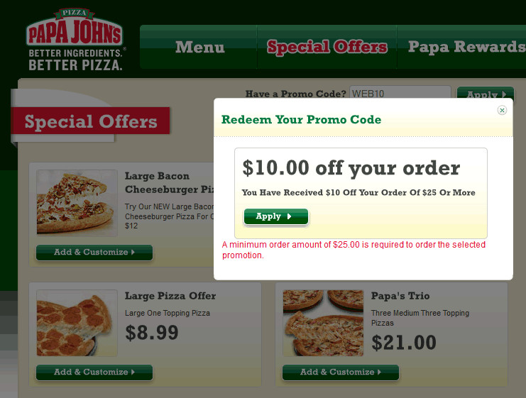 Papa Johns Dessert Coupon
 papa johns promo code 2016