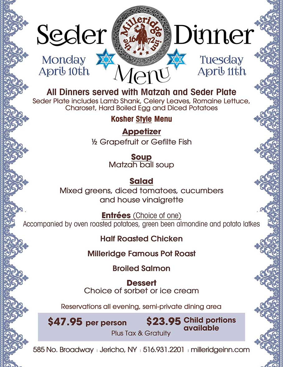 Passover Dinner Menus
 Long Island Weddings Anniversaries Baptisms munions