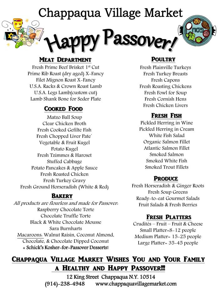 Passover Dinner Menus
 Passover Menu Chappaqua Village Market