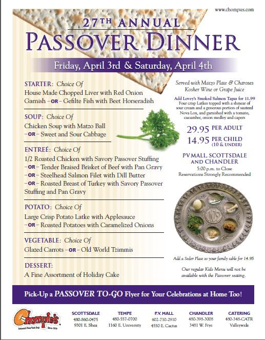 Passover Dinner Menus
 Passover is the oldest continuously celebrated Jewish