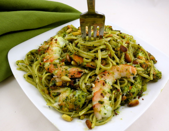 Pesto Shrimp Pasta
 Basil Pesto Shrimp and Pasta quality ingre nts make a