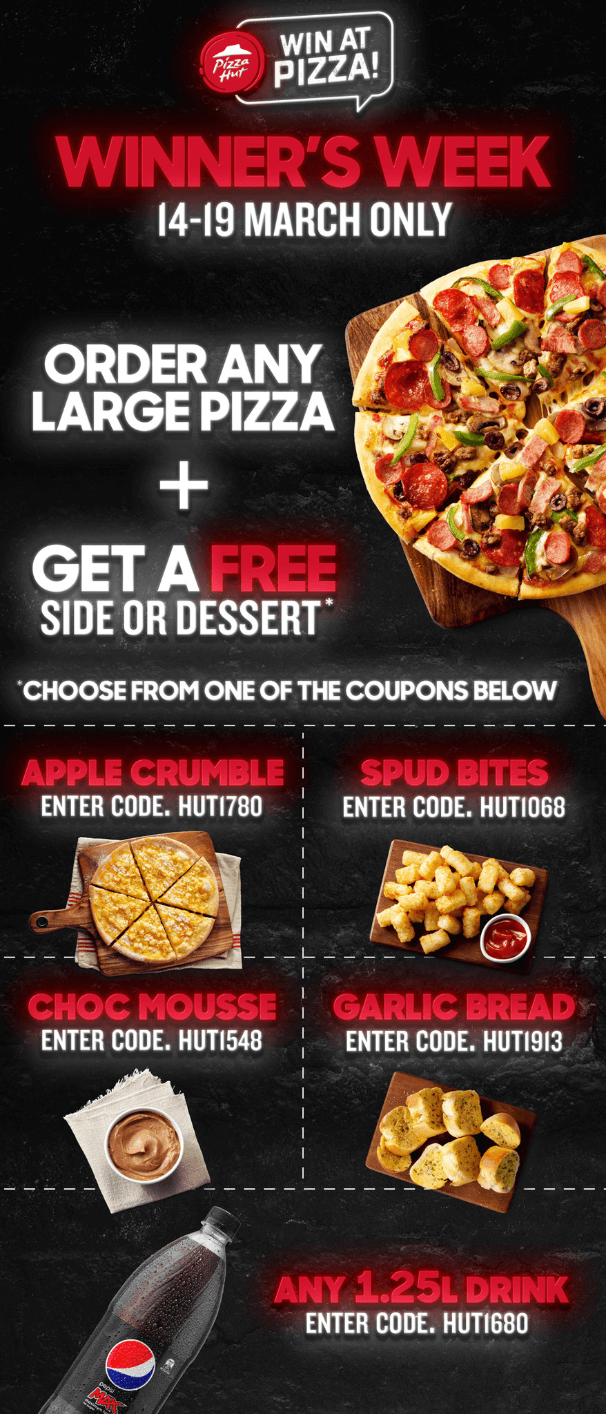 Pizza Hut Dessert Coupon
 DEAL Pizza Hut Free Side or Dessert with any