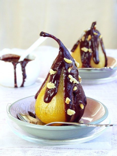 Poached Pears Desserts
 Spiced Poached Pear with Chocolate Sauce