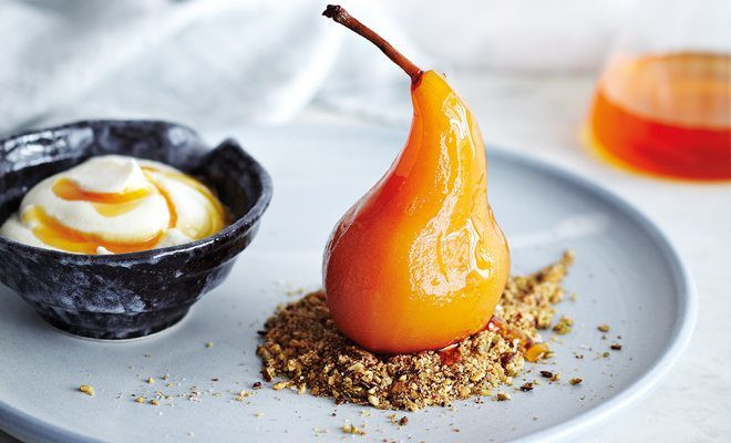 Poached Pears Desserts
 Fenugreek poached pears with dessert dukka • We Heart Living