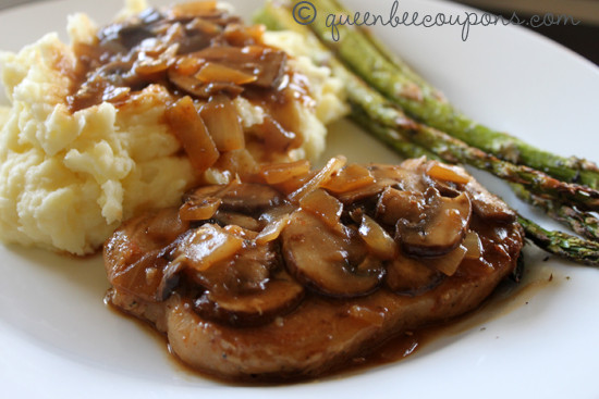 Pork Chops And Mushrooms
 Pork chops with mushroom gravy and mashed potatoes