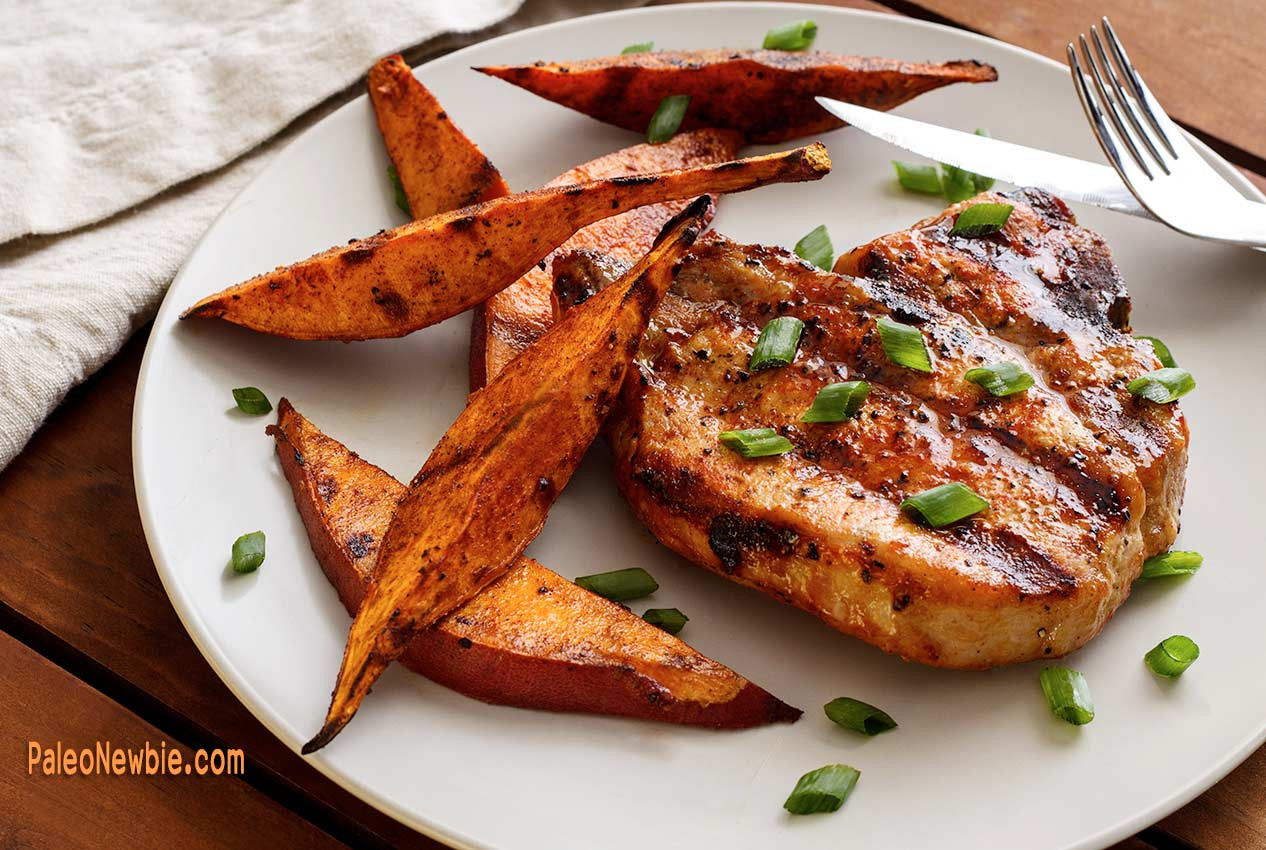 Pork Chops And Potatoes
 Paleo Grilled Pork Chops & Sweet Potato Wedges