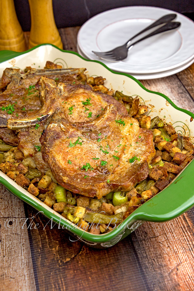 Pork Chops And Stuffing
 Roasted Pork Chops with Savoury Stuffing The Midnight Baker