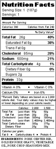 Pork Chops Nutrition
 Our Menu s Nutrition Labels – CSB SJU