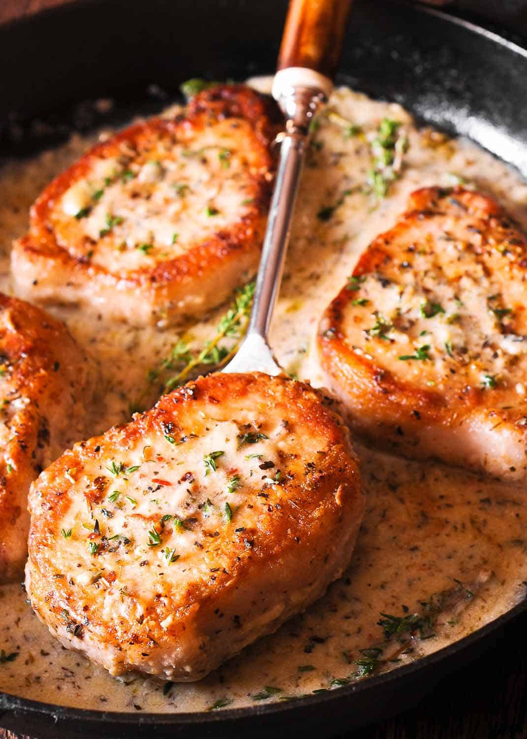 Pork Chops Recipes
 Boneless Pork Chops in Creamy Garlic and Herb Wine Sauce