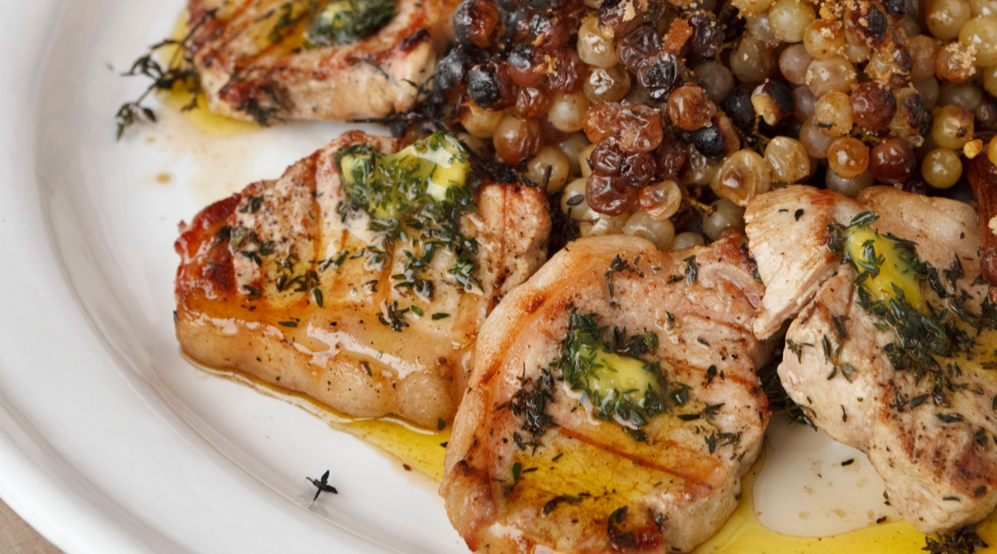 Pork Loin Chops Recipes
 Pork Loin Chops with Thyme Oil and Roasted Grapes on the