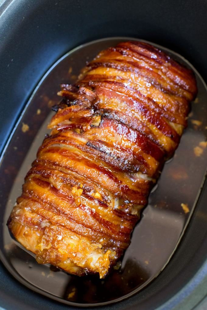 Pork Loin Roast Slow Cooker Recipes
 Slow Cooker Bacon Garlic Pork Loin Dinner then Dessert