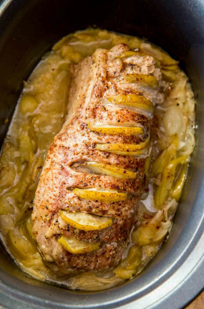 Pork Loin With Apples
 Slow Cooker Honey Apple Pork Loin Dinner then Dessert