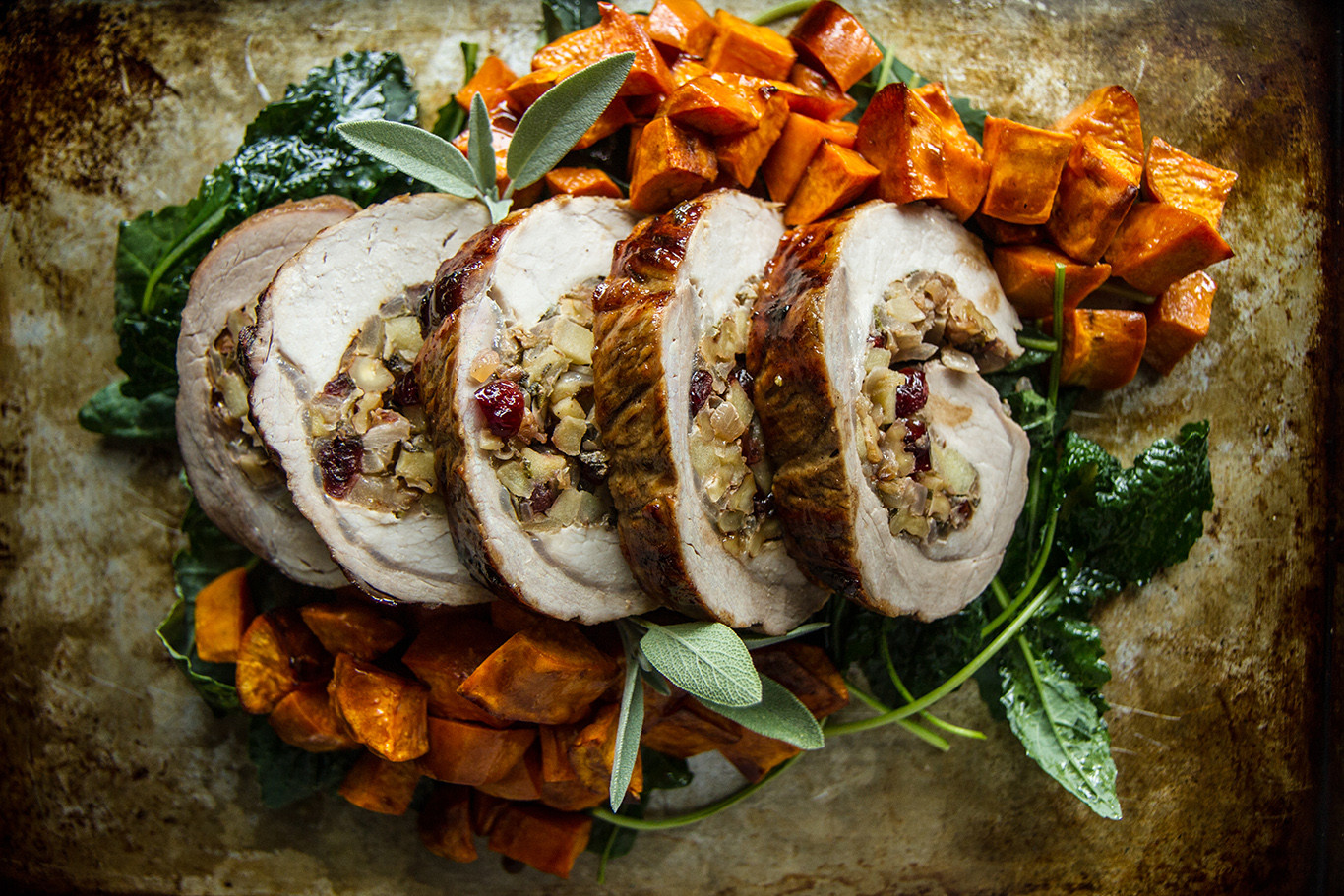 Pork Loin With Apples
 Cider Glazed Pork Loin with Apple Walnut stuffing