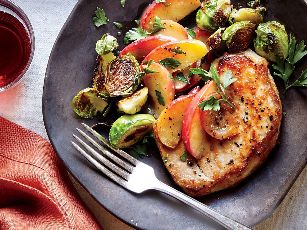 Pork Recipes For Dinner
 Pork Chops with Sautéed Apples and Brussels Sprouts Recipe