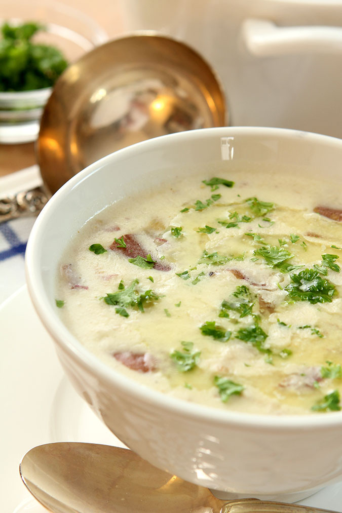 Potato And Bacon Soup
 cream of potato soup with bacon