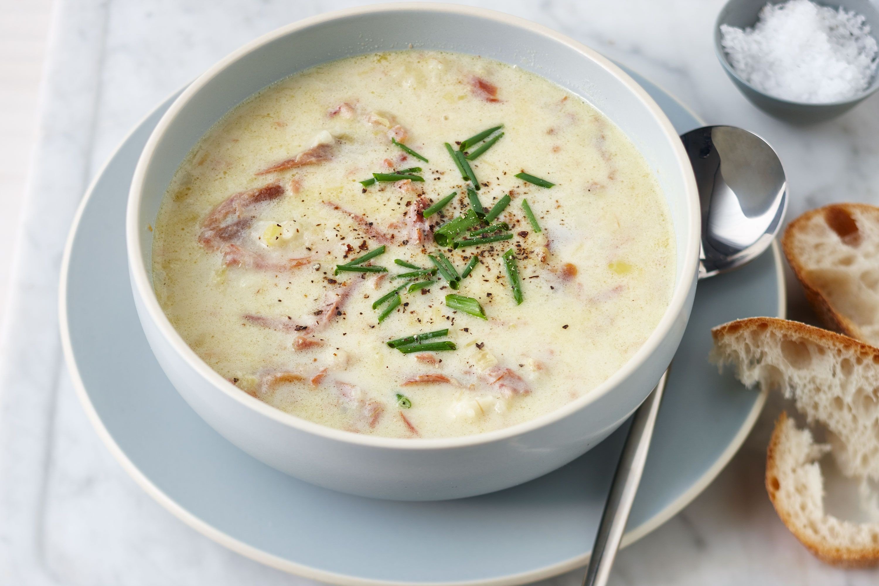 Potato And Bacon Soup
 cream of potato soup with bacon