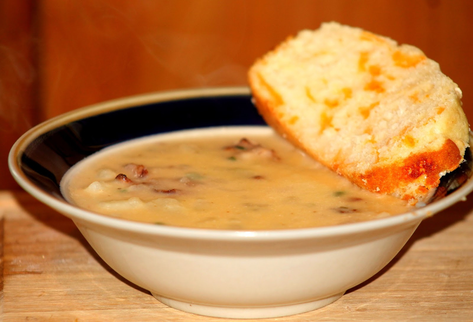 Potato And Bacon Soup
 Moms Pantry Potato Bacon and Cheddar Soup with Cheese Bread