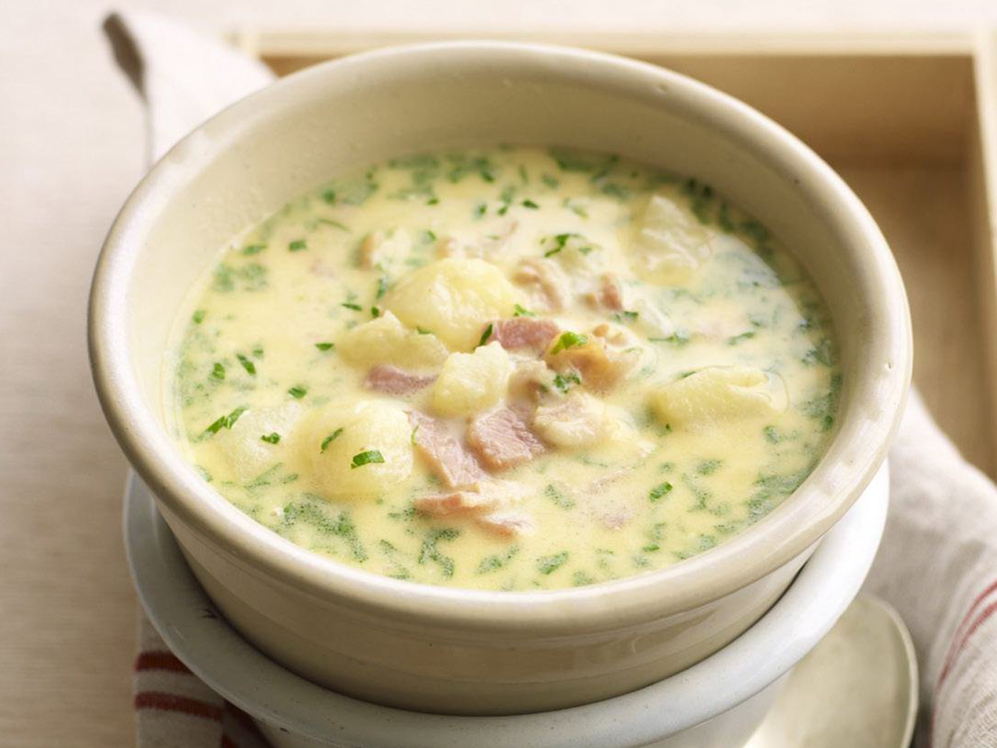 Potato And Bacon Soup
 cream of potato soup with bacon