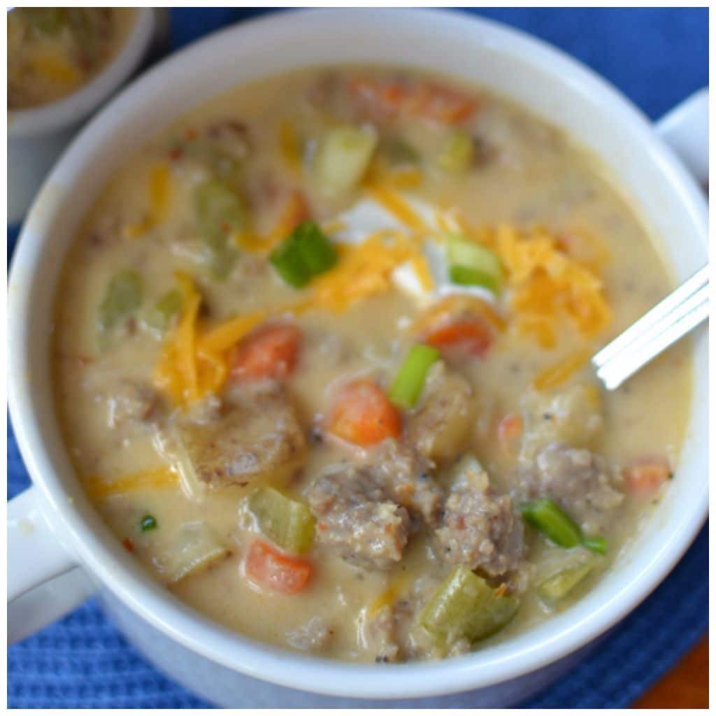 Potato Cheddar Soup
 Lip Smacking Good Sausage Potato Soup with Sharp Cheddar