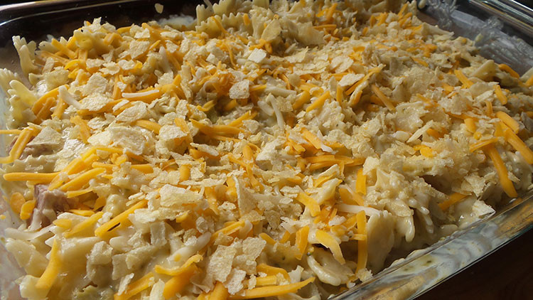 Potato Chip Casserole
 tuna noodle casserole with potato chips on top