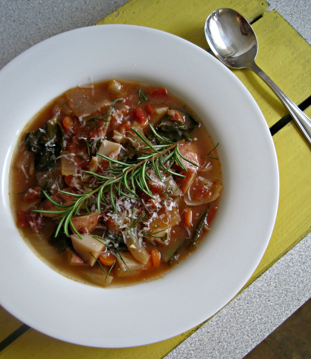 Potato Kale Soup
 Potato and Kale Soup with Rosemary and Tomatoes