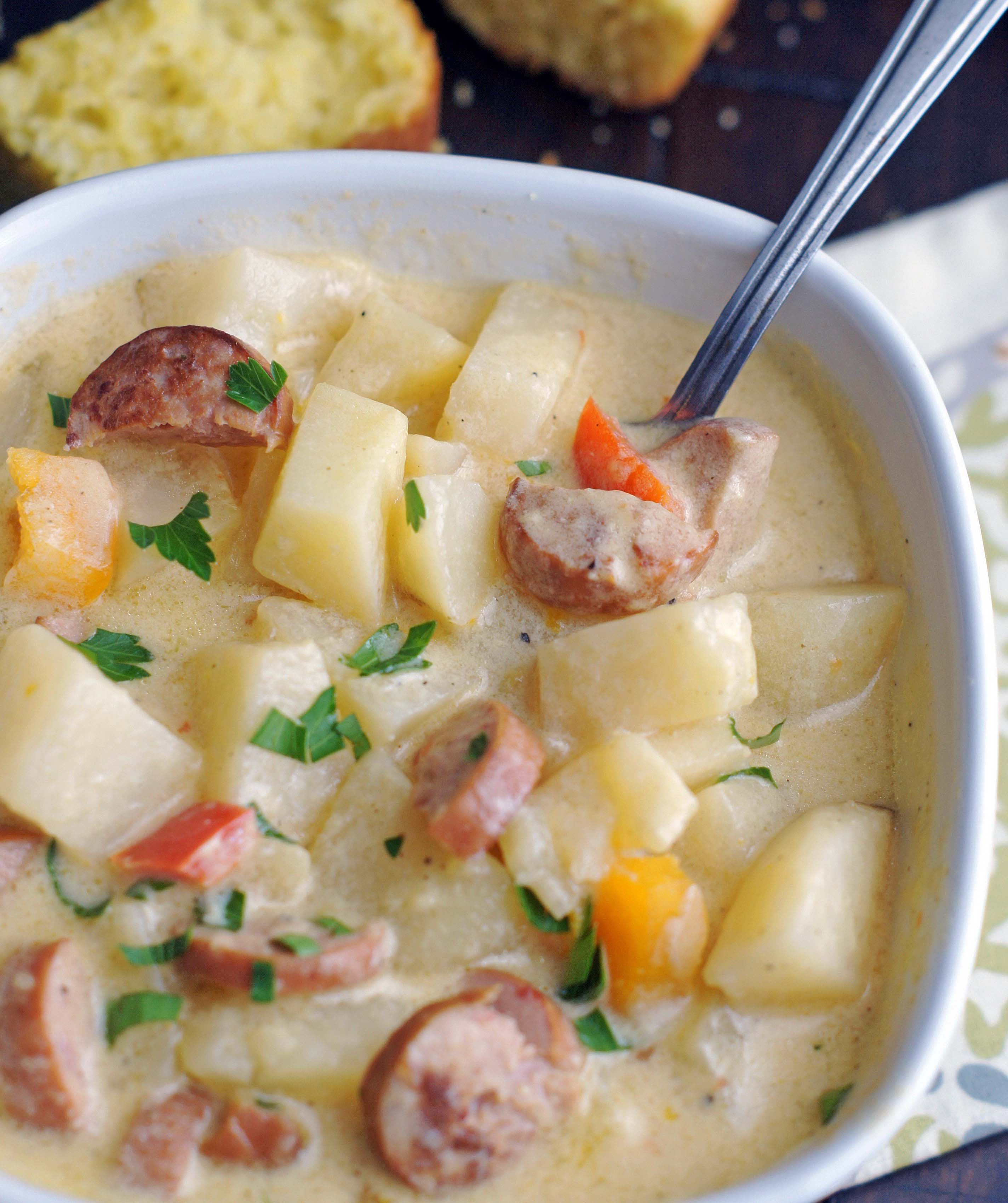 Potato Sausage Soup
 Slow Cooker Cheesy Smoked Sausage & Potato Soup 5 Boys Baker