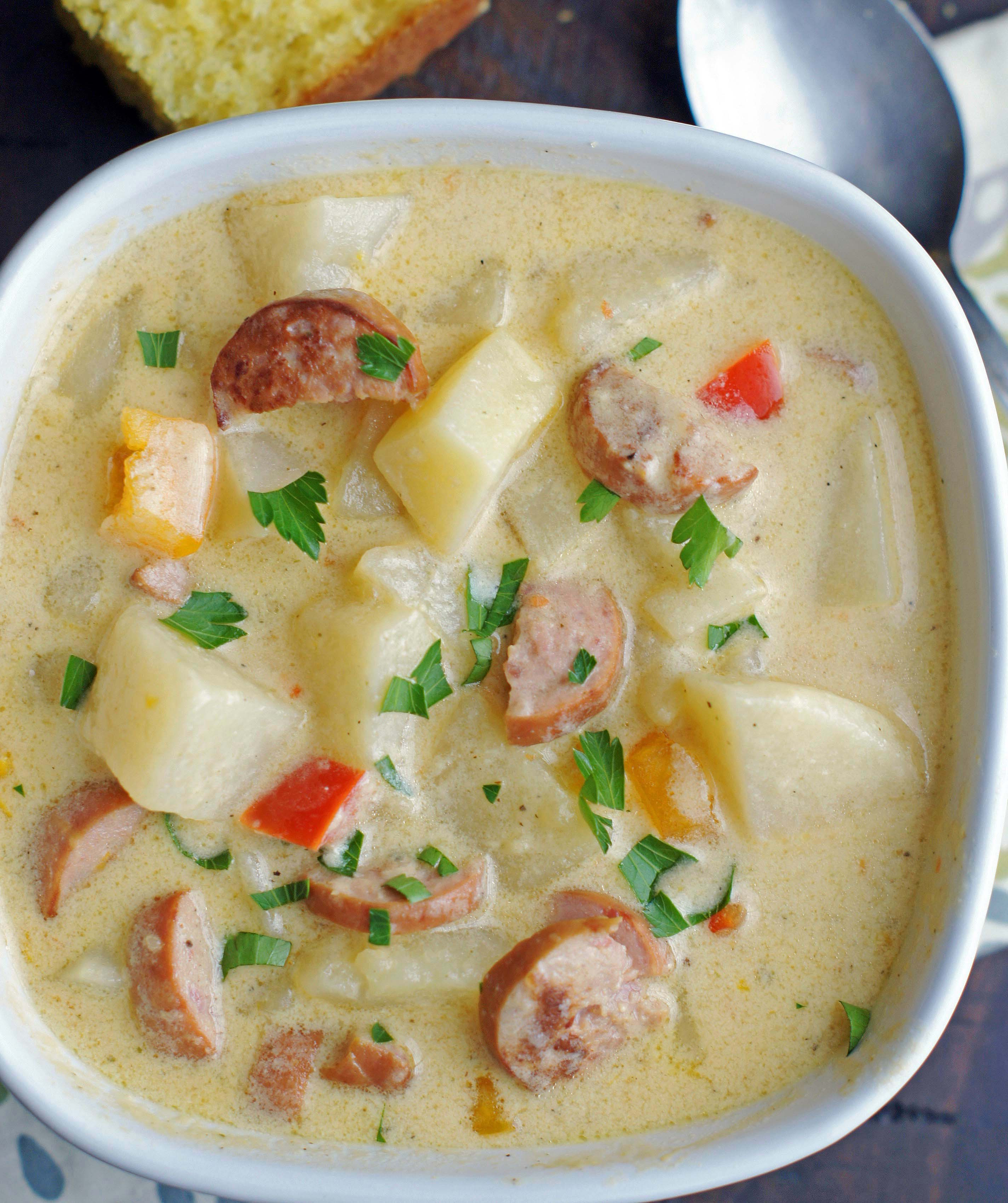 Potato Sausage Soup
 Slow Cooker Cheesy Smoked Sausage & Potato Soup 5 Boys Baker