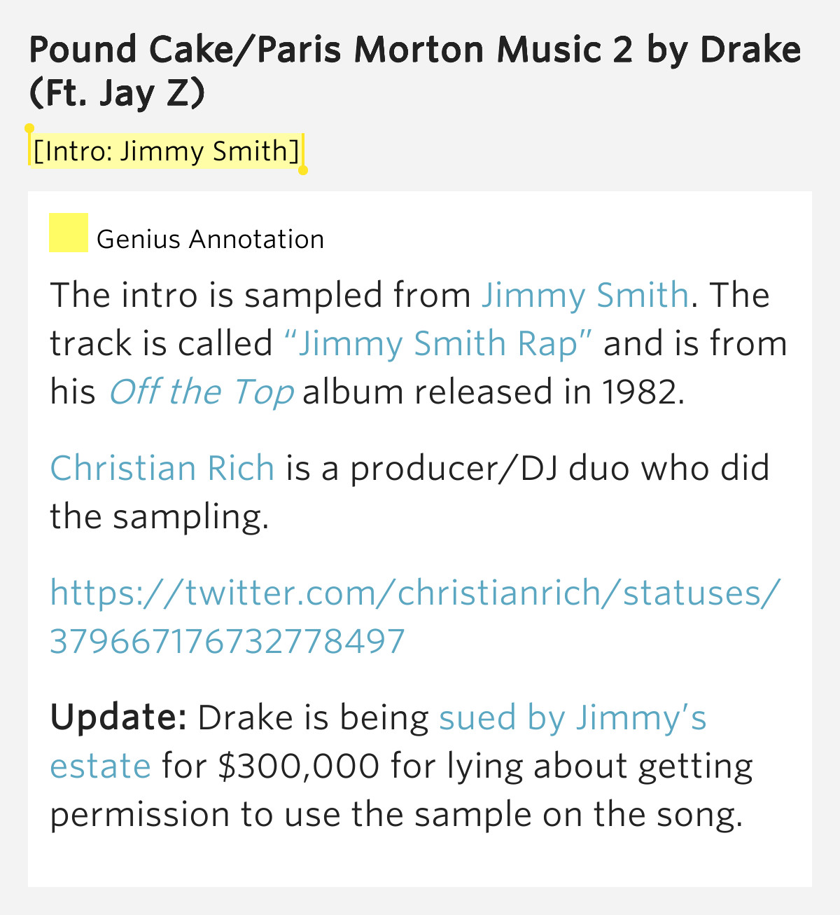 Pound Cake Lyrics
 [Intro Jimmy Smith] – Pound Cake Paris Morton Music 2 by