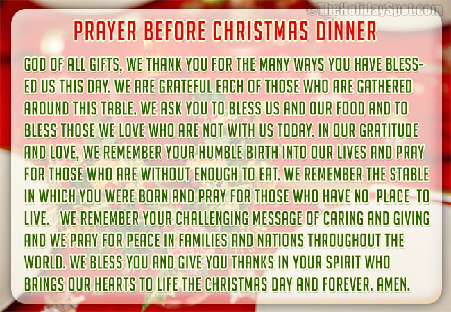 Prayers For Dinner
 Christmas Dinner Prayers