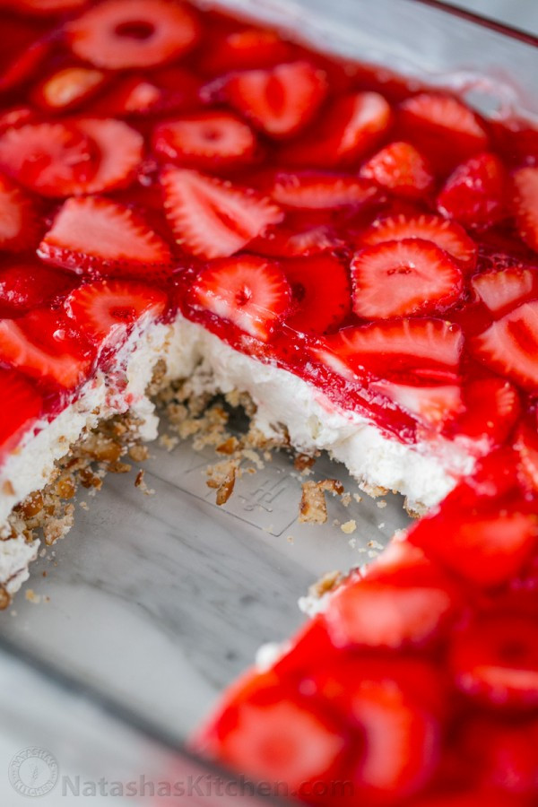 Pretzel Jello Dessert Recipe
 Strawberry Pretzel Salad Recipe Video NatashasKitchen