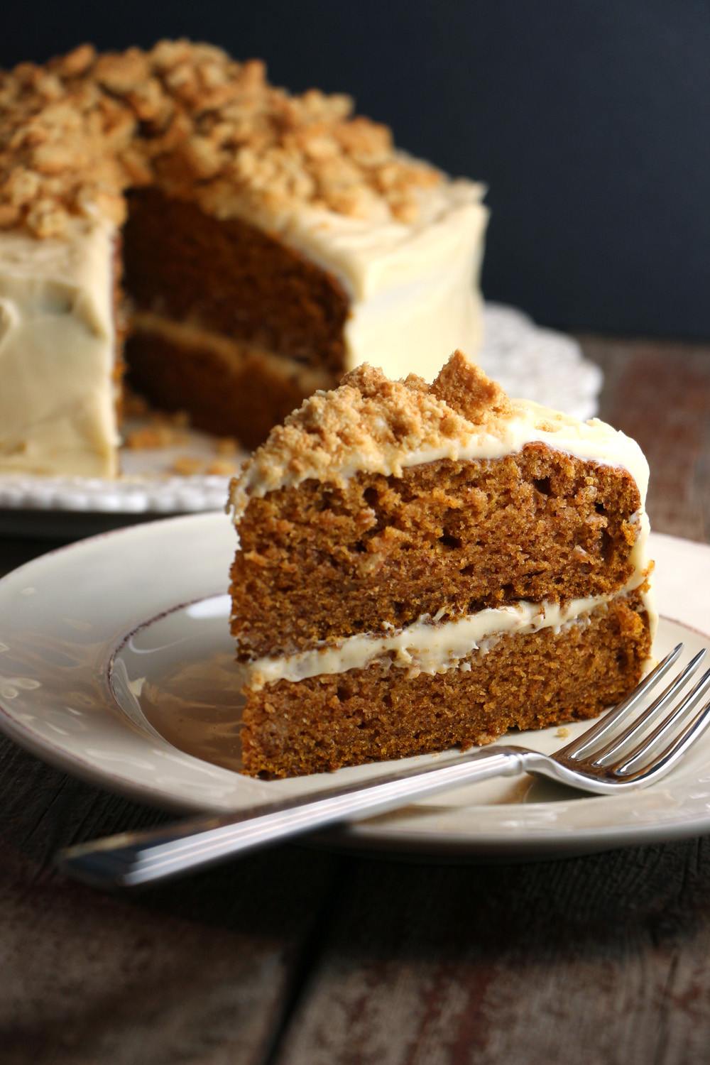 Pumpkin Cake With Cream Cheese Frosting
 Spiced Pumpkin Cake with Molasses Cream Cheese Frosting