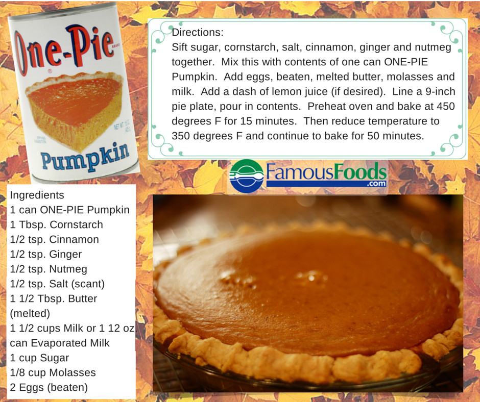 Pumpkin Pie Ingredients
 e Pie Pumpkin Pie Recipe The Famous Foo The Famous