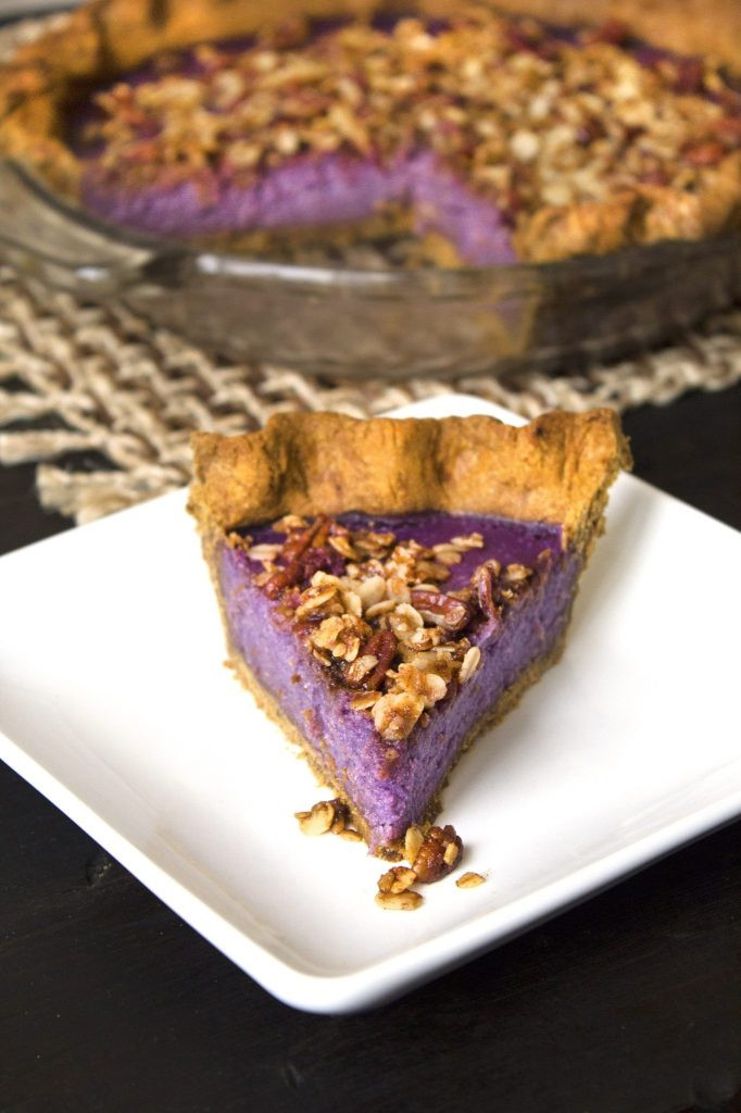 Purple Sweet Potato Pie
 Purple Sweet Potato Pie with a Gingerbread Crust and Pecan