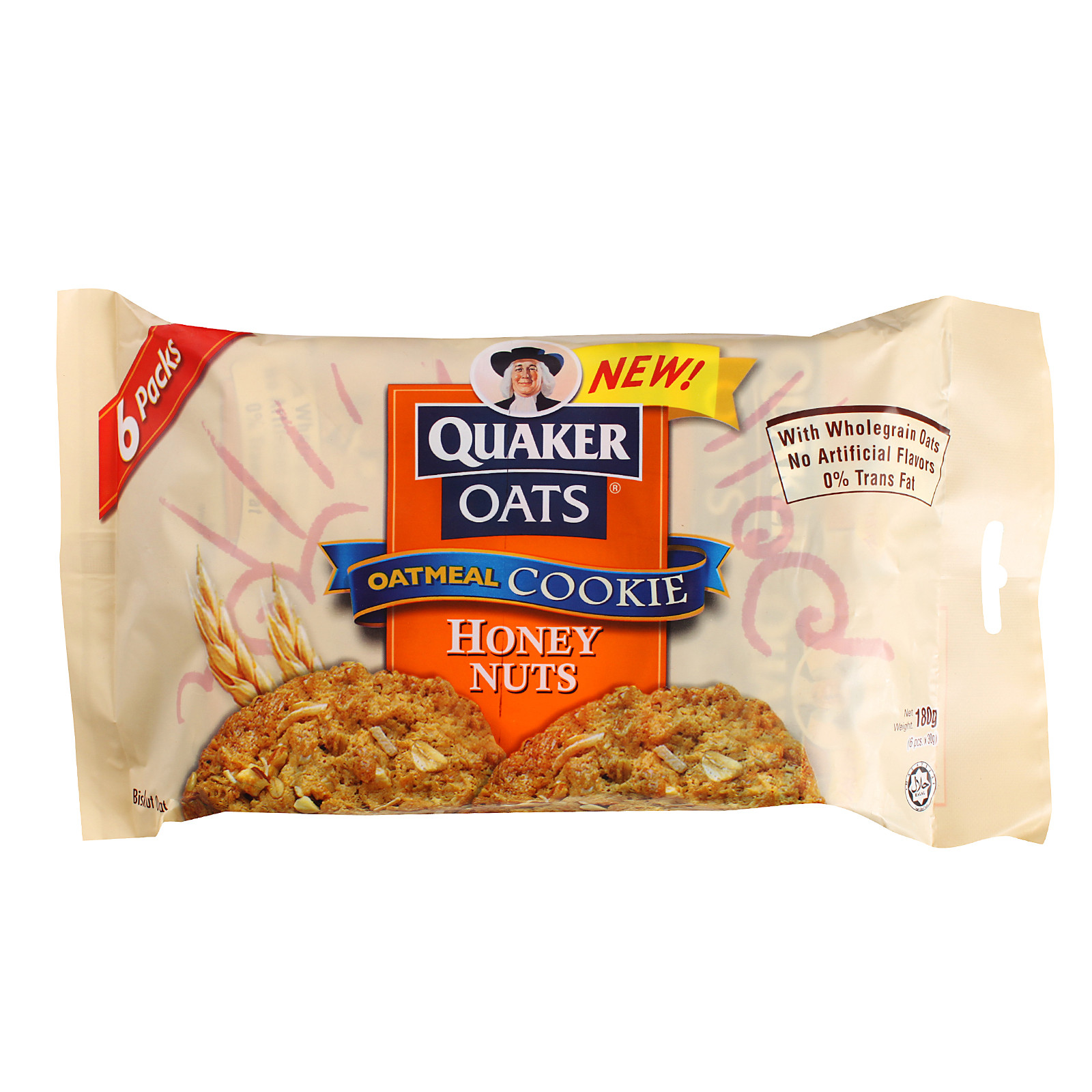 Quaker Oats Oatmeal Cookies
 Quaker Oats Honey Nuts Oatmeal Cookies 162g from RedMart