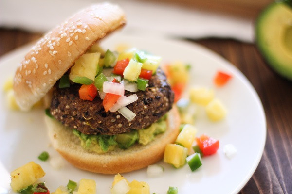 Quinoa Black Bean Burger
 Sprouted Quinoa Black Bean Burgers with Pineapple Salsa