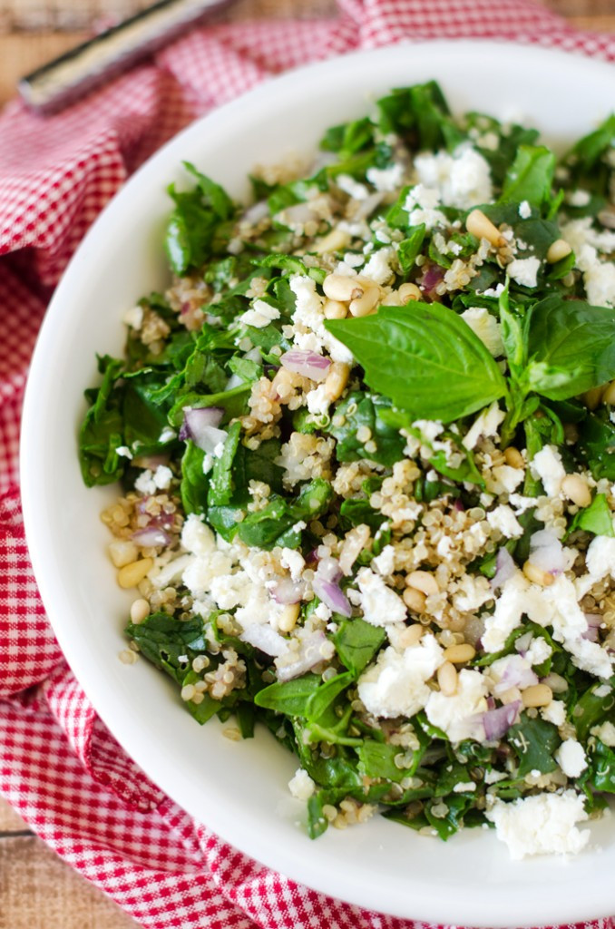 Quinoa Spinach Salad
 Spinach & Quinoa Salad with Feta and Pine Nuts Wendy Polisi