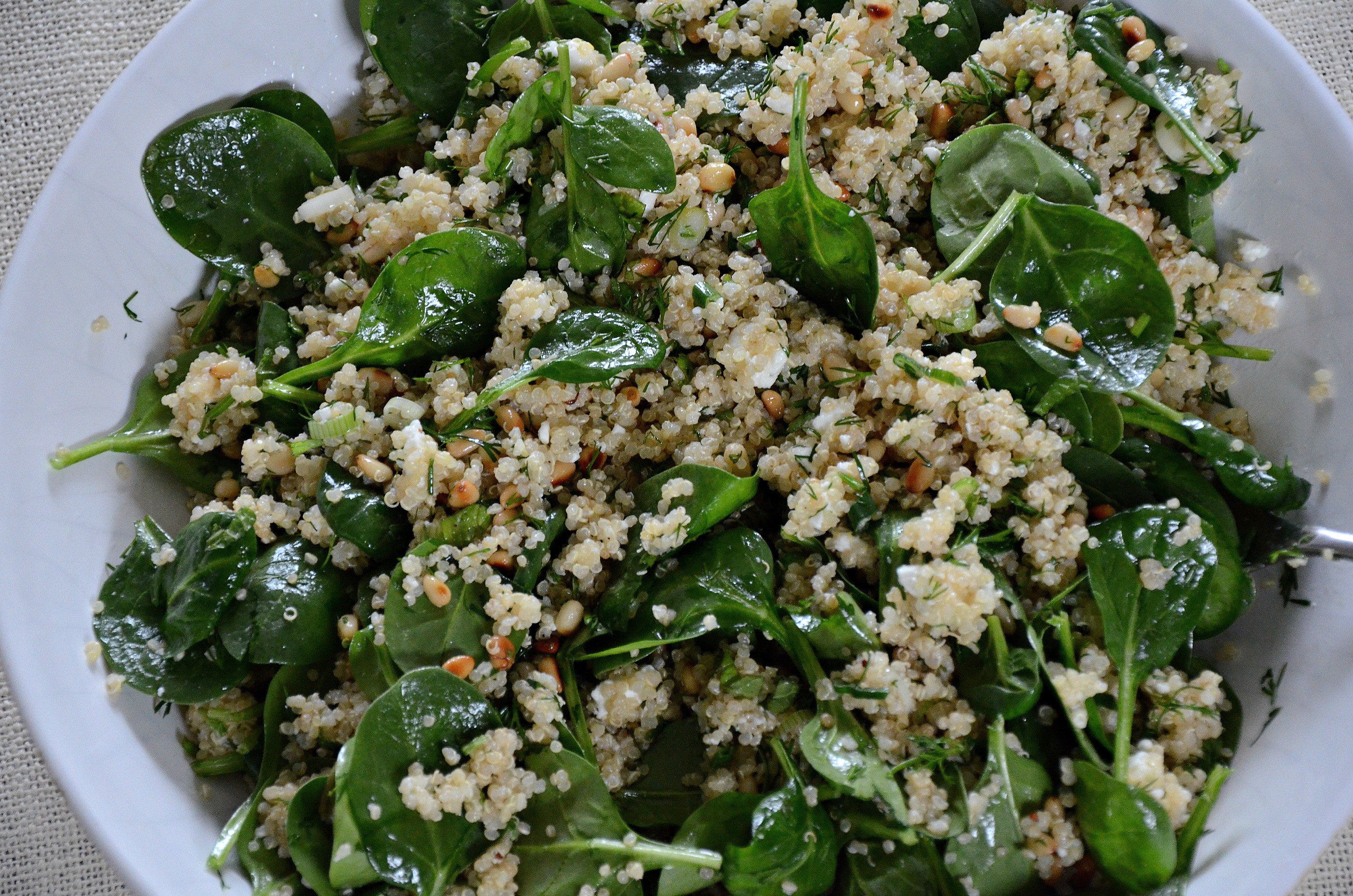 Quinoa Spinach Salad
 spinach and quinoa salad with feta and dill aka