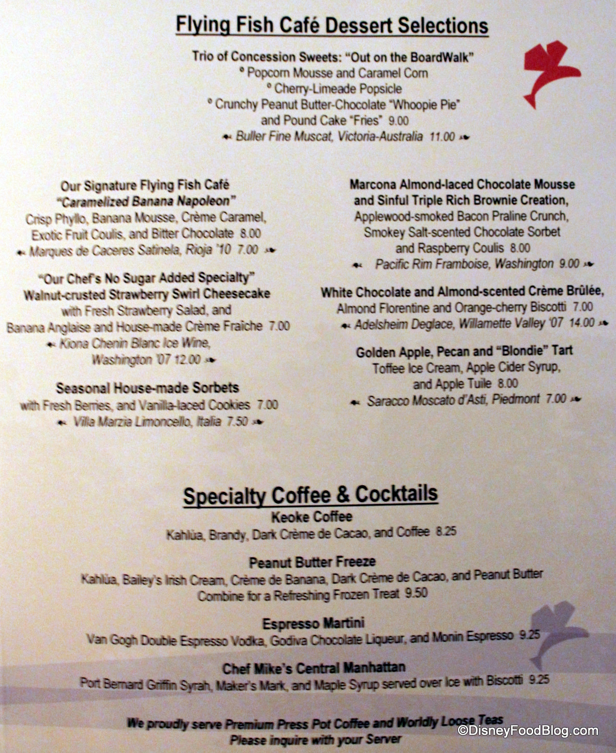 Rainforest Cafe Desserts Menu
 Review Disney World’s Flying Fish Cafe