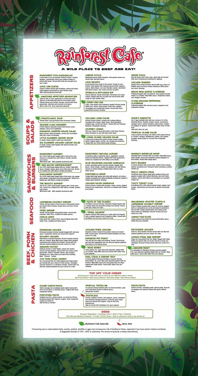 Rainforest Cafe Desserts Menu
 Rainforest Cafe in Atlantic City Popfeeder