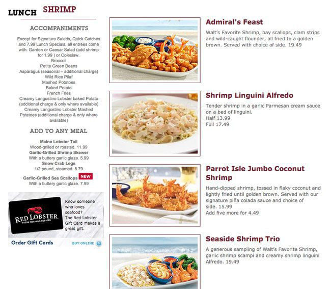 Red Lobster Dinner Menu
 Red Lobster Menu Menu for Red Lobster Oak Lawn Chicago