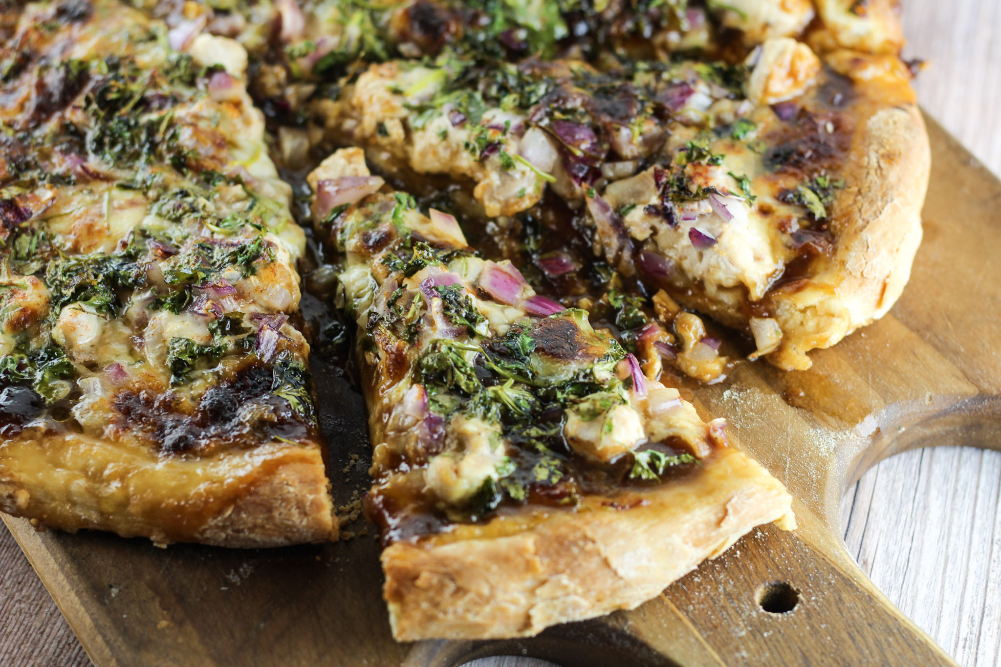 Red Onion Pizza
 BBQ Chicken Cilantro and Red ion Pizza