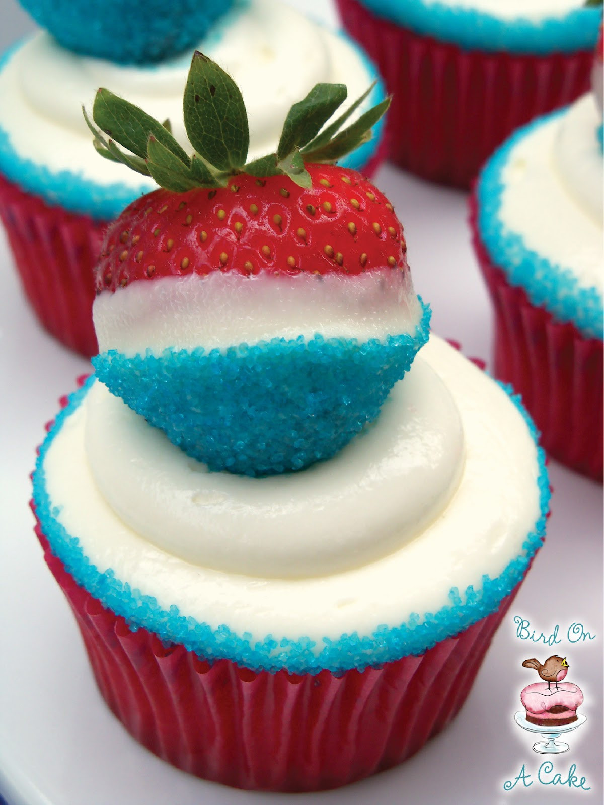 Red White And Blue Cupcakes
 Bird A Cake Red White and Blue Strawberry Cupcakes