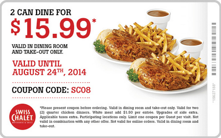 Restaurants With Dinner For 2 Specials
 Swiss Chalet Canada Coupons 2 Can Dine for Just $15 99