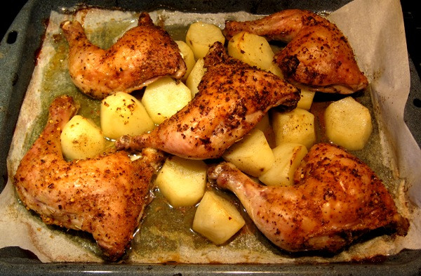 Roasted Chicken And Potatoes
 Spiced Roasted Chicken Legs And Thighs With Potatoes