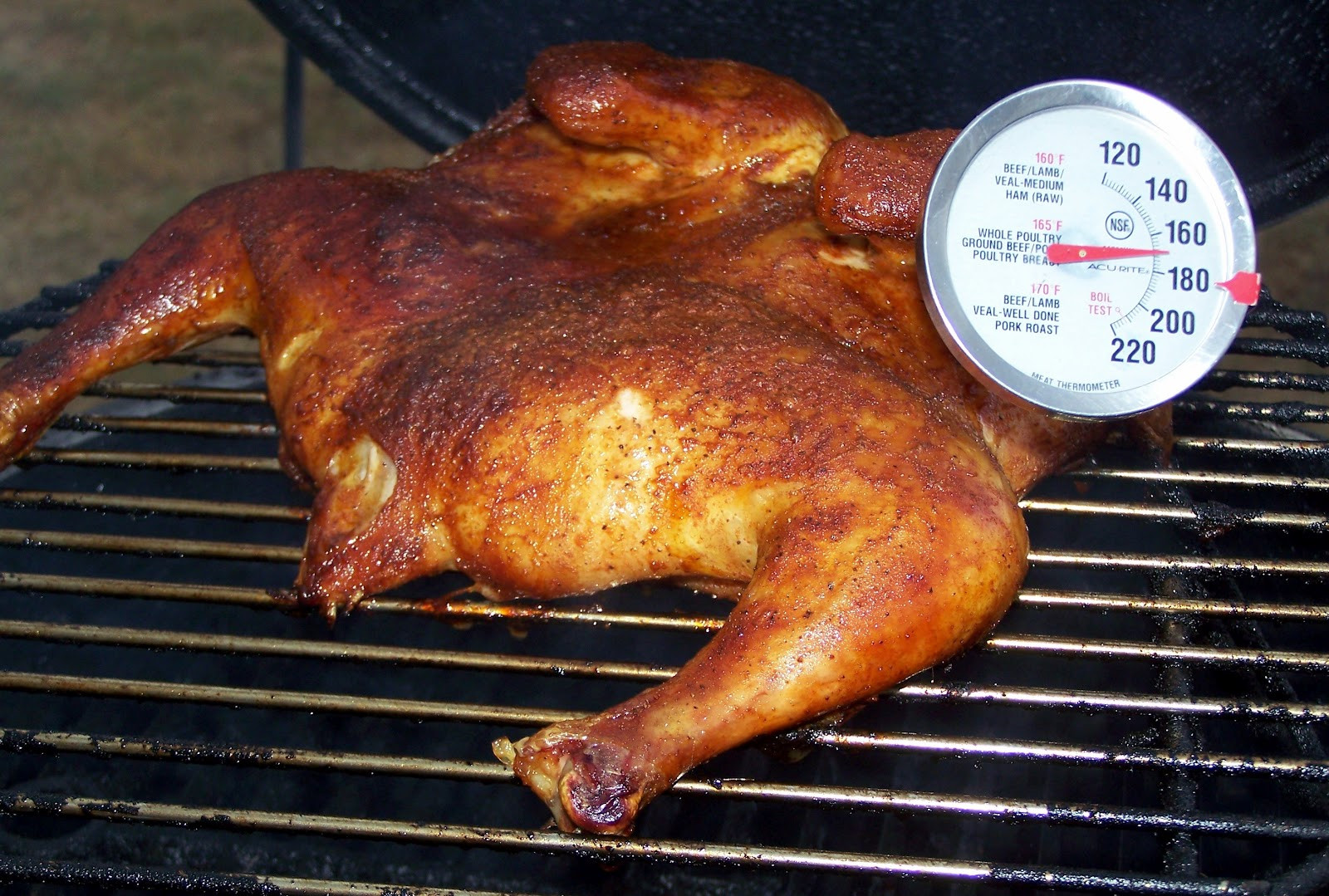 Roasted Chicken Temperature
 Man That Stuff Is Good Whole Chicken Cooked on Bubba Keg