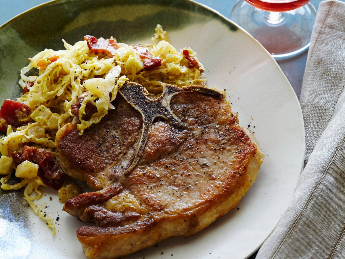 Roasted Pork Chops
 Pan Roasted Pork Chops with Creamy Cabbage and Apples