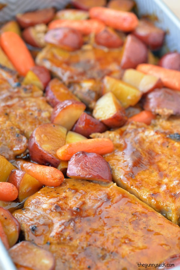 Roasted Pork Chops
 pork chops potatoes carrots dutch oven